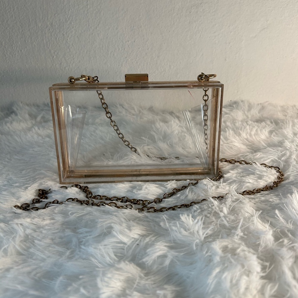Clear Acrylic Box Crossbody Bag with Gold Chain